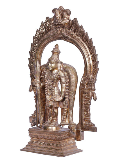 17" Standing Lord Murugan Bronze Statue with Throne | Handmade