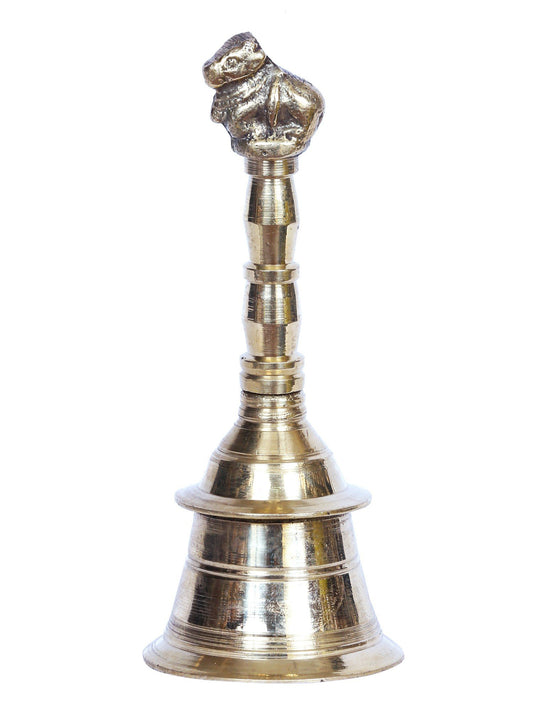 5" Brass Pooja Bell Nandi Seated On Top | Handmade Brass Bell For Gifting