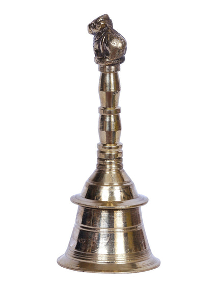 5" Brass Pooja Bell Nandi Seated On Top | Handmade Brass Bell For Gifting