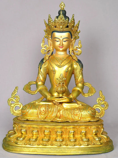 19" Amitayus Buddha Copper Idol | Handmade Idol | Lord Buddha Figurine | Nepalese Copper Statue