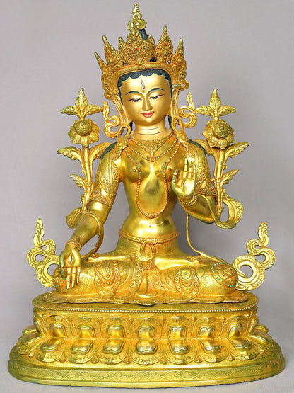 19" Goddess White Tara Copper Statue | Handmade Goddess Tara Figurine | Copper Idol From Nepal