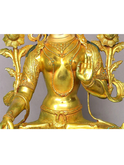 19" Goddess White Tara Copper Statue | Handmade Goddess Tara Figurine | Copper Idol From Nepal