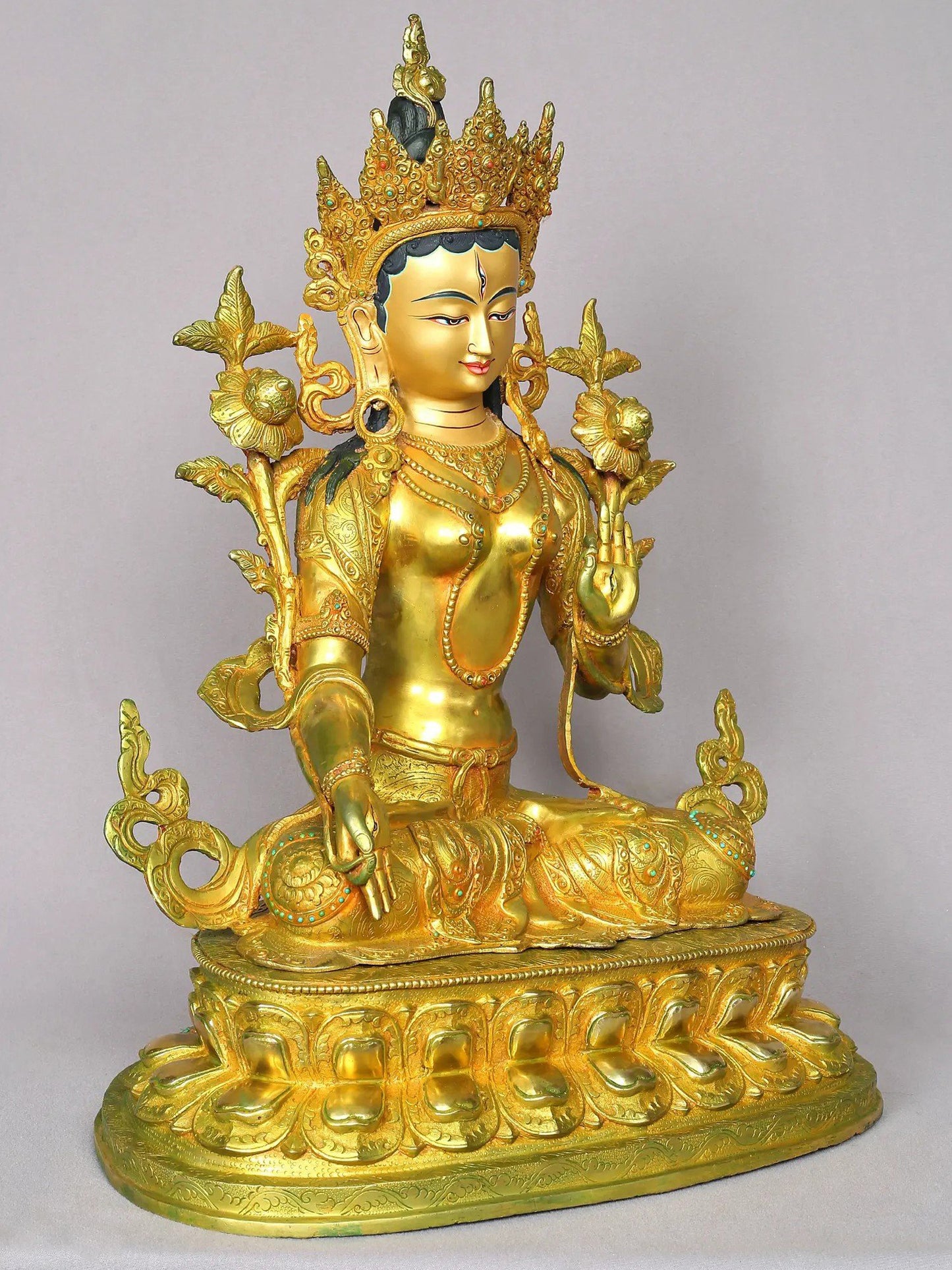 19" Goddess White Tara Copper Statue | Handmade Goddess Tara Figurine | Copper Idol From Nepal