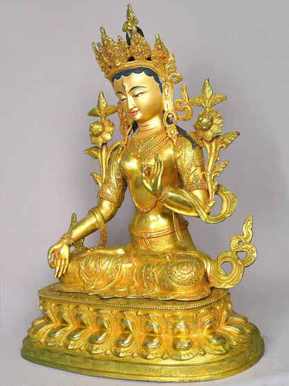 19" Goddess White Tara Copper Statue | Handmade Goddess Tara Figurine | Copper Idol From Nepal