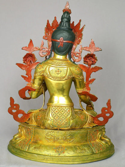 19" Goddess White Tara Copper Statue | Handmade Goddess Tara Figurine | Copper Idol From Nepal