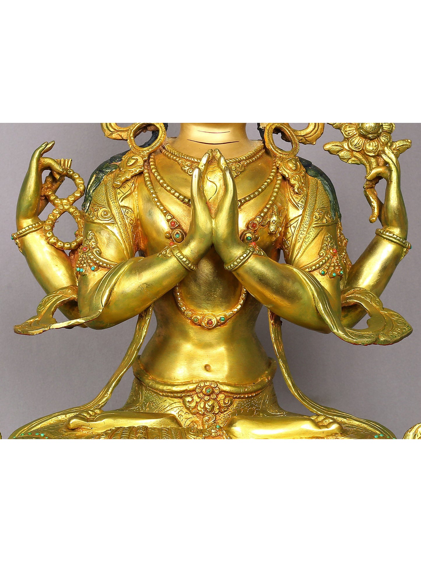 19" Avalokiteshvara Gilded Copper Statue From Nepal | Handmade | Buddhist Statue