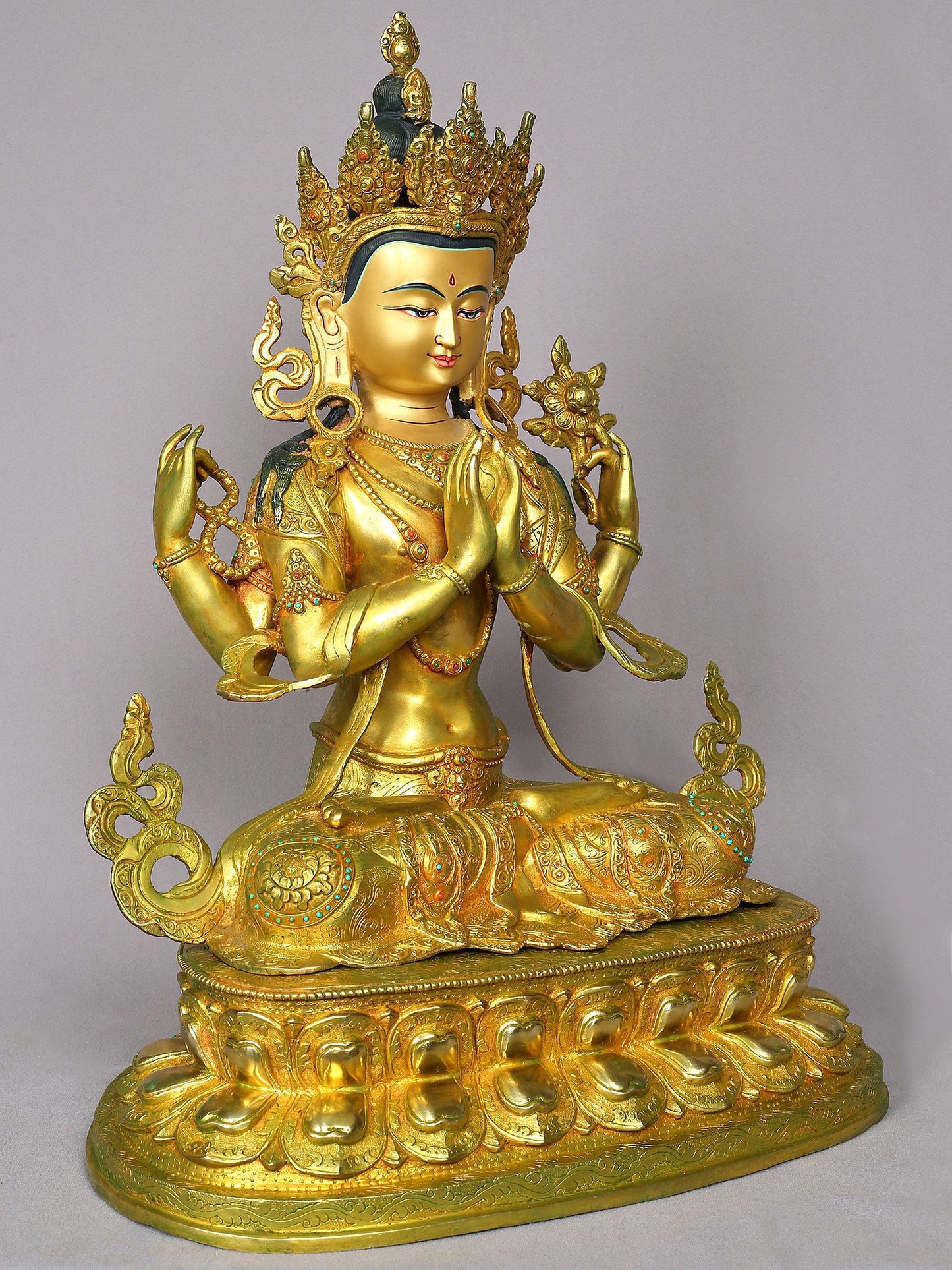 19" Avalokiteshvara Gilded Copper Statue From Nepal | Handmade | Buddhist Statue