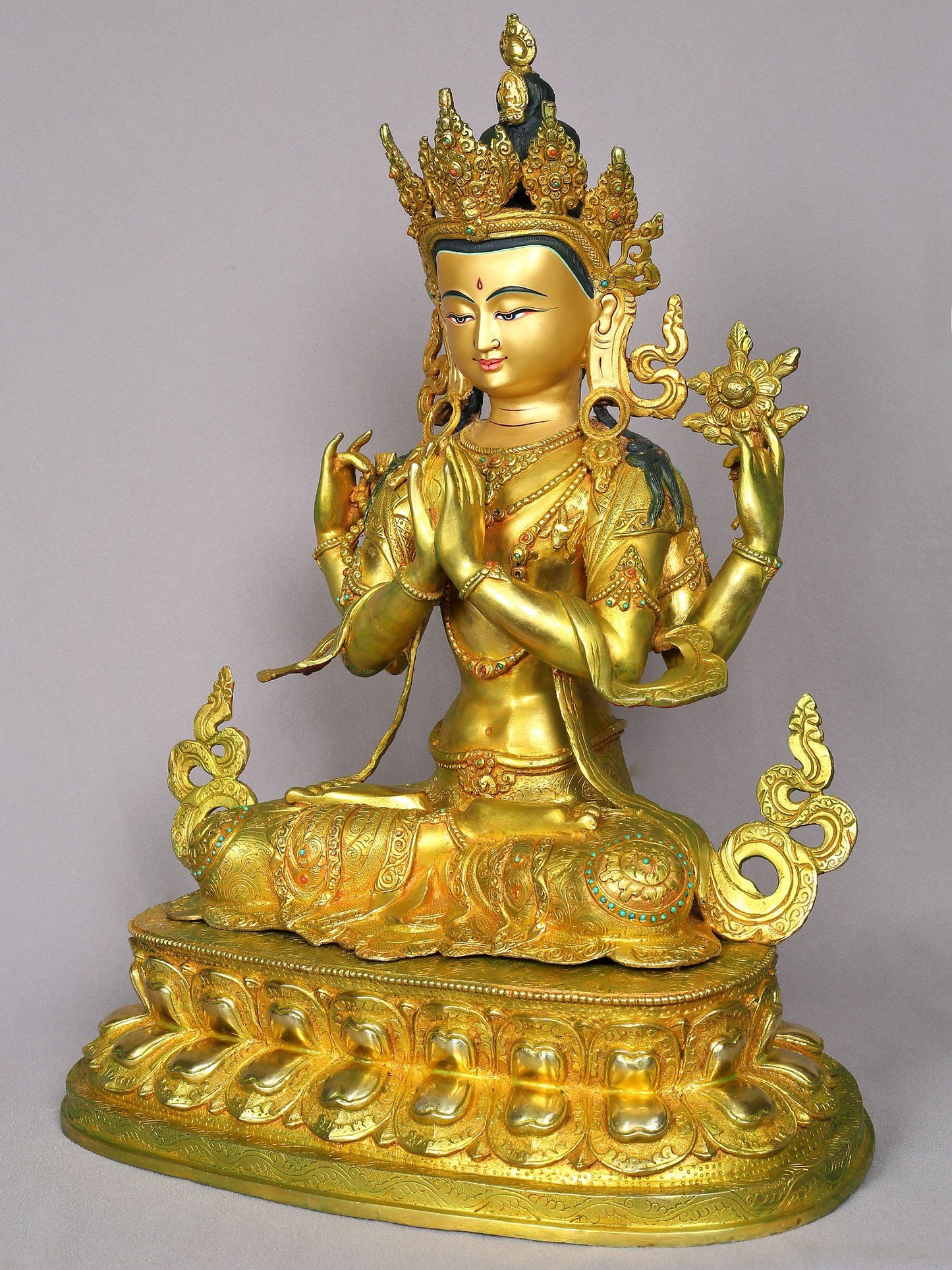 19" Avalokiteshvara Gilded Copper Statue From Nepal | Handmade | Buddhist Statue