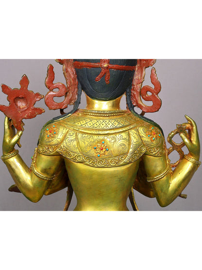 19" Avalokiteshvara Gilded Copper Statue From Nepal | Handmade | Buddhist Statue