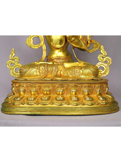 19" Manjushri Idol With Sword | Handmade Buddhist Idol | Nepalese Gilded Copper Statue