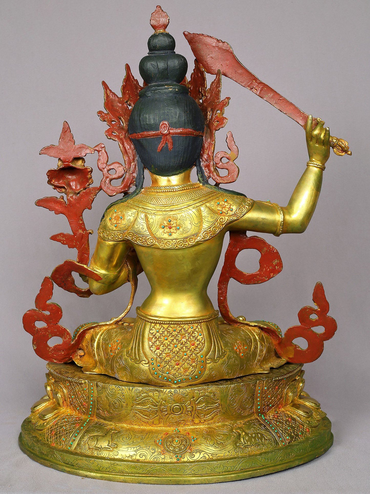 19" Manjushri Idol With Sword | Handmade Buddhist Idol | Nepalese Gilded Copper Statue