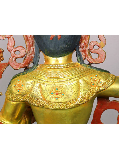 19" Manjushri Idol With Sword | Handmade Buddhist Idol | Nepalese Gilded Copper Statue