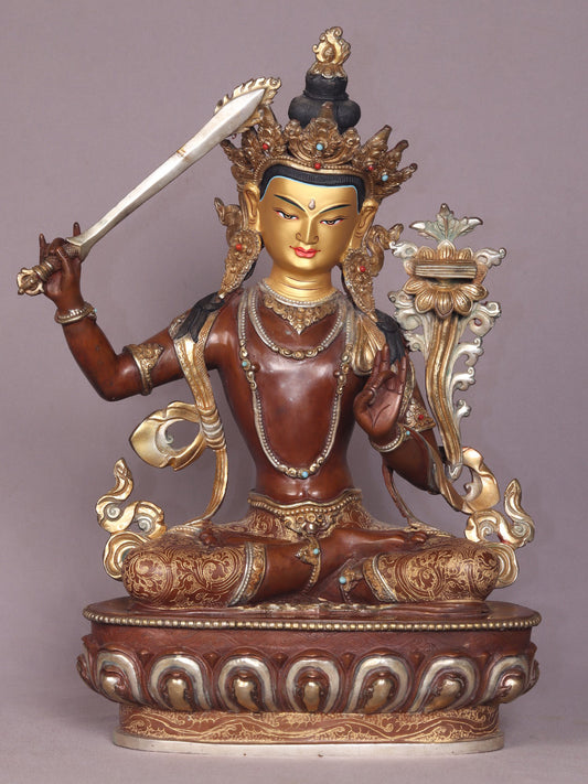 15" Manjushri Copper Statue From Nepal | Handmade | Buddhist Deity Copper Idols