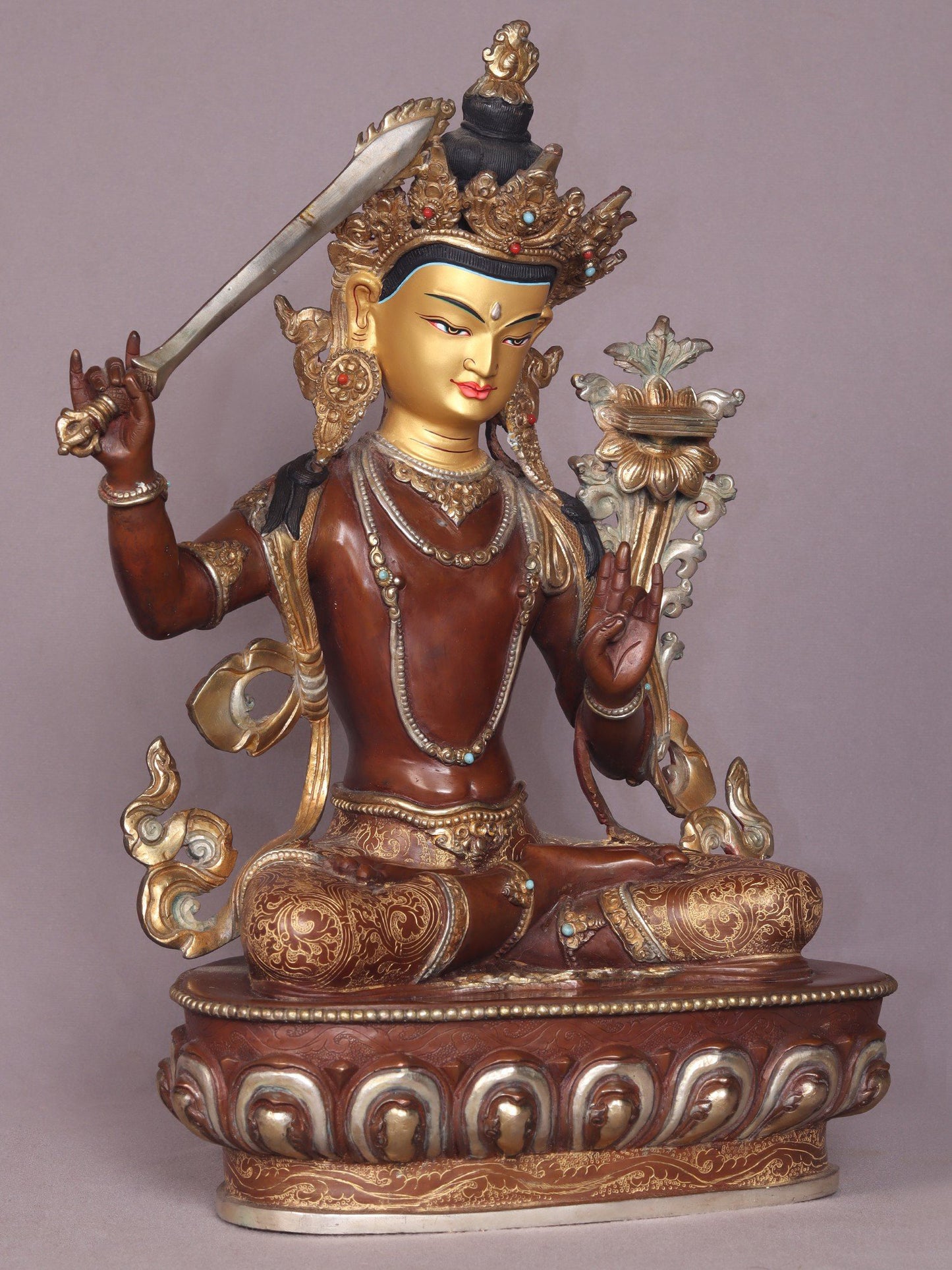 15" Manjushri Copper Statue From Nepal | Handmade | Buddhist Deity Copper Idols