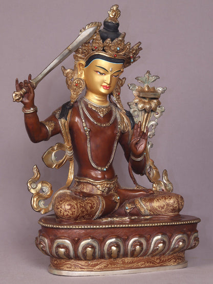 15" Manjushri Copper Statue From Nepal | Handmade | Buddhist Deity Copper Idols