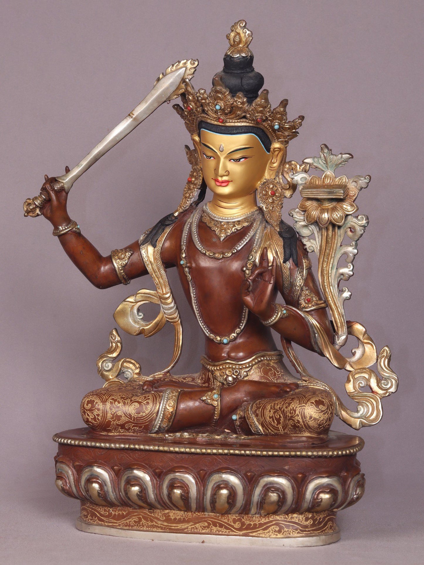 15" Manjushri Copper Statue From Nepal | Handmade | Buddhist Deity Copper Idols