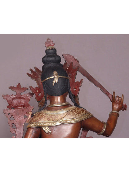 15" Manjushri Copper Statue From Nepal | Handmade | Buddhist Deity Copper Idols