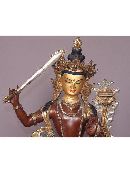 15" Manjushri Copper Statue From Nepal | Handmade | Buddhist Deity Copper Idols