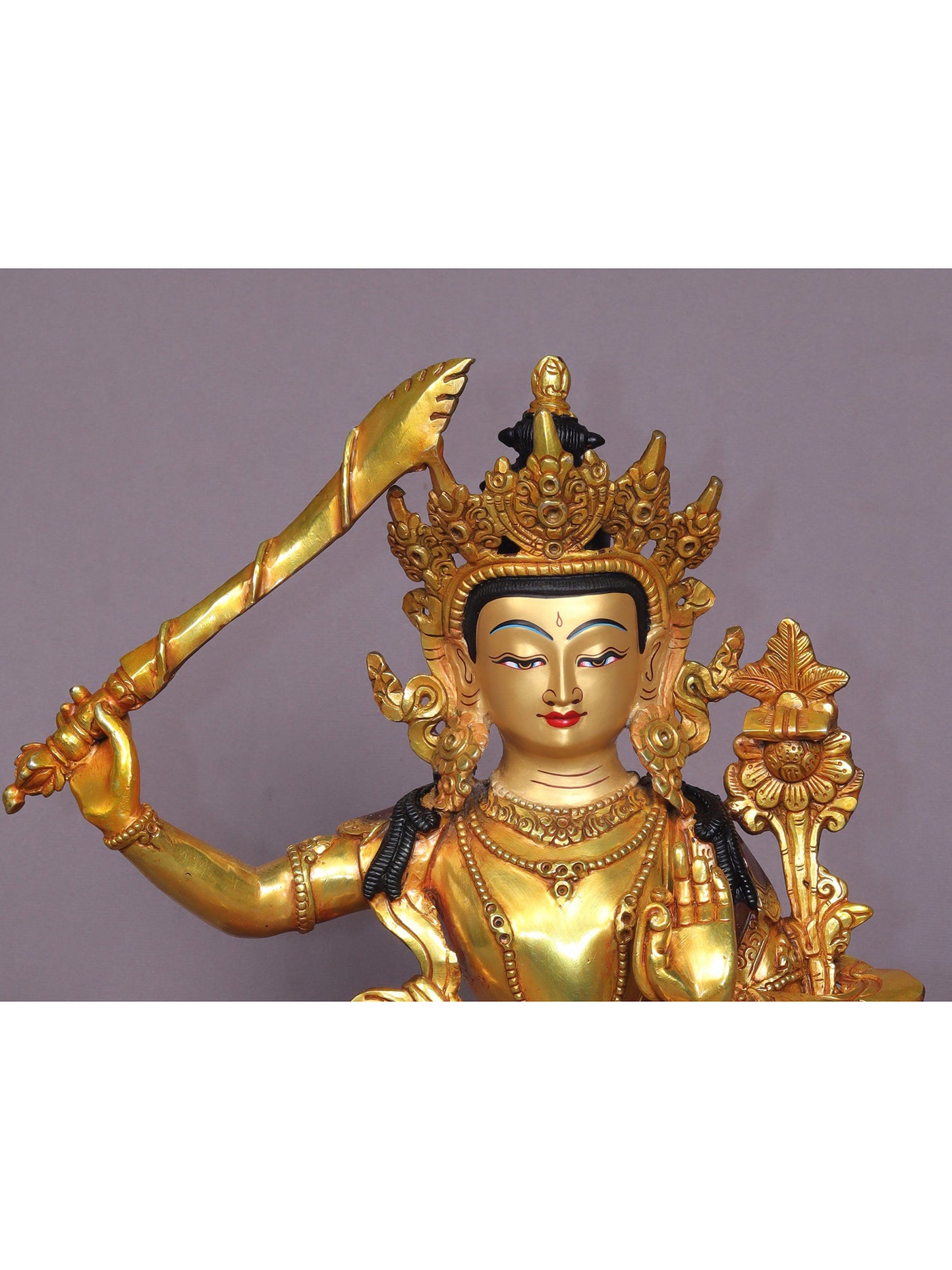 13" Manjushri Copper Statue From Nepal | Handmade | Tibetan Buddhist Deity Idols