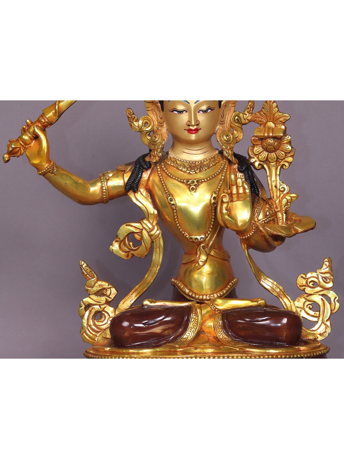 13" Manjushri Copper Statue From Nepal | Handmade | Tibetan Buddhist Deity Idols