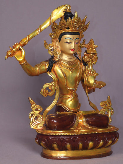 13" Manjushri Copper Statue From Nepal | Handmade | Tibetan Buddhist Deity Idols