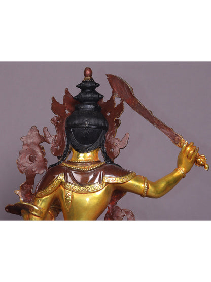 13" Manjushri Copper Statue From Nepal | Handmade | Tibetan Buddhist Deity Idols