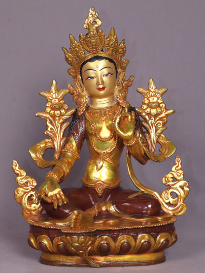 13" Goddess Green Tara Copper Statue From Nepal | Handmade | Goddess Copper Statue