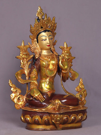 13" Goddess Green Tara Copper Statue From Nepal | Handmade | Goddess Copper Statue