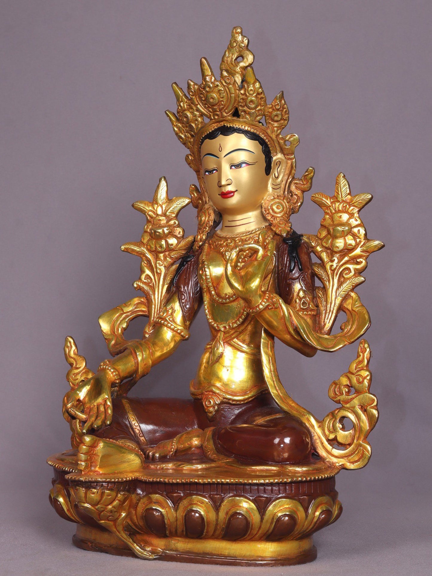 13" Goddess Green Tara Copper Statue From Nepal | Handmade | Goddess Copper Statue