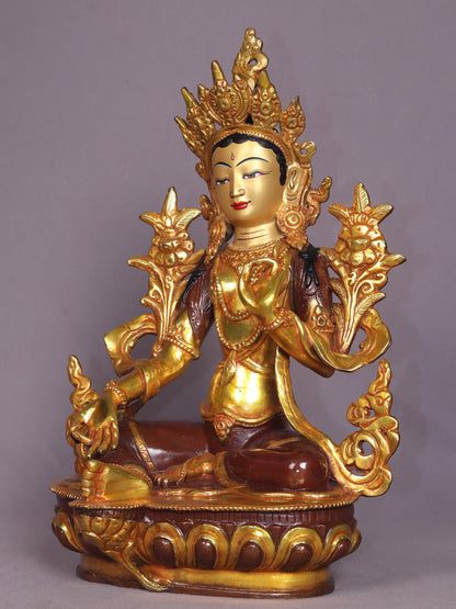 13" Goddess Green Tara Copper Statue From Nepal | Handmade | Goddess Copper Statue