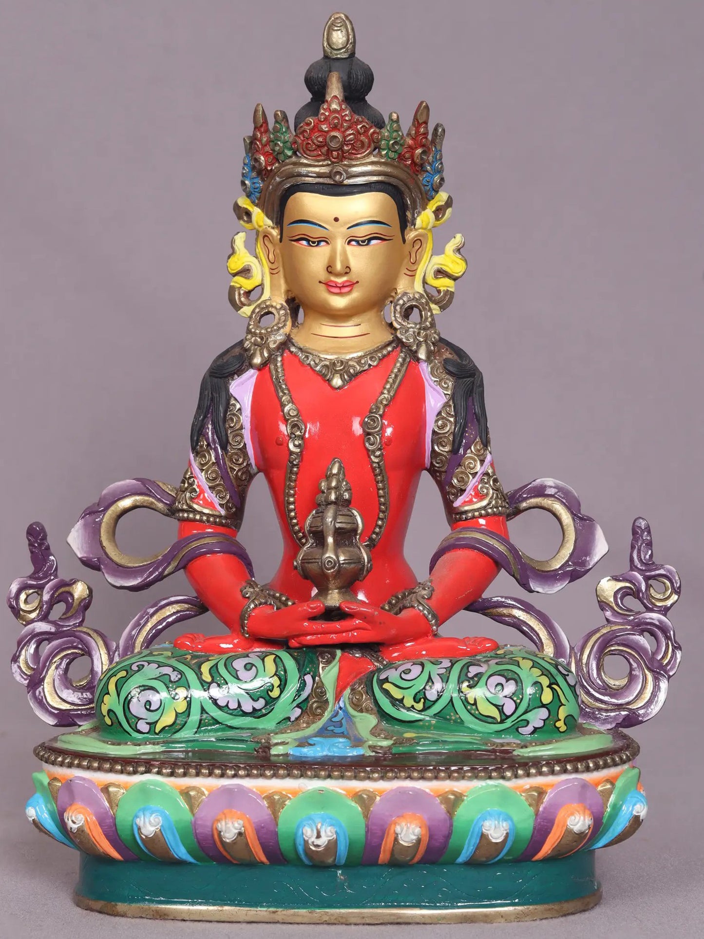 9" Colorful Aparmita Buddha Copper Statue From Nepal | Handmade | Nepalese Copper Statue