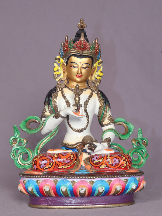 9" Colorful Vajrasattva Copper Statue From Nepal | Handmade | Buddhist Idol