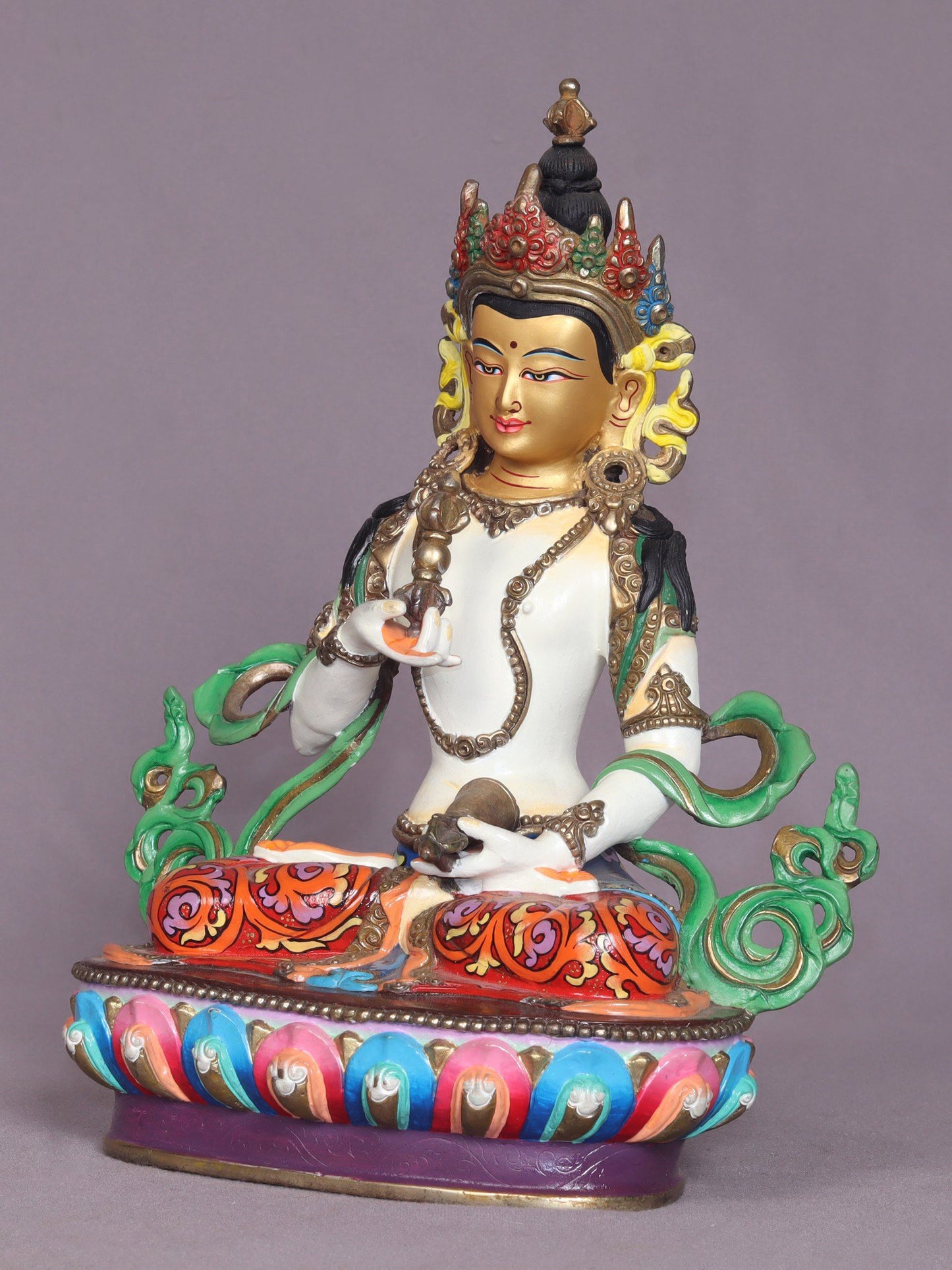 9" Colorful Vajrasattva Copper Statue From Nepal | Handmade | Buddhist Idol