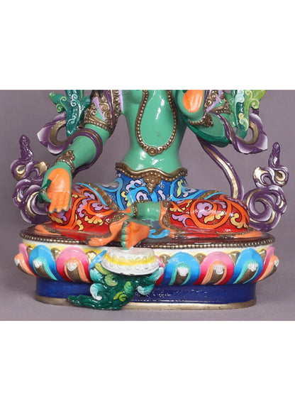 9" Colorful Buddhist Goddess Green Tara Copper Statue | Handmade | Goddess Statue