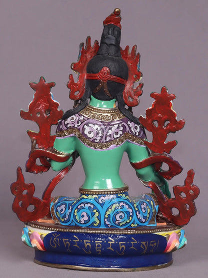 9" Colorful Buddhist Goddess Green Tara Copper Statue | Handmade | Goddess Statue