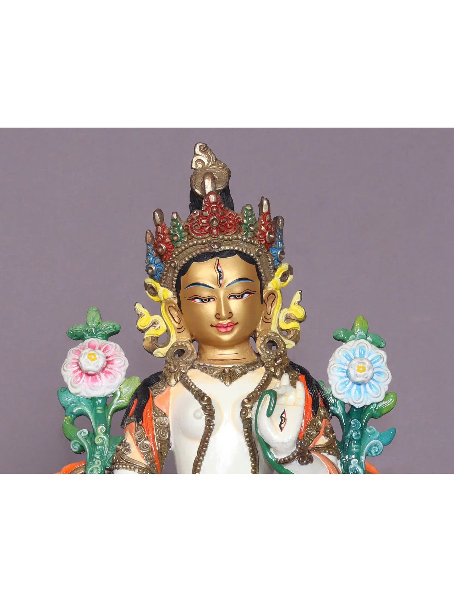 9" Colorful Goddess White Tara Copper Statue From Nepal | Handmade Goddess Statue