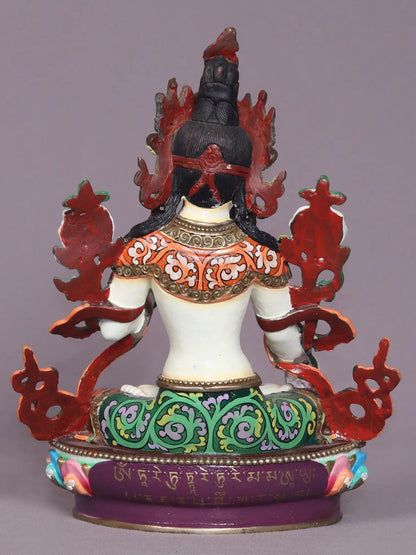 9" Colorful Goddess White Tara Copper Statue From Nepal | Handmade Goddess Statue