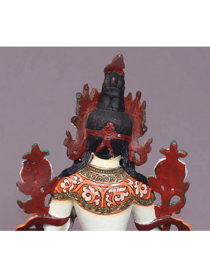 9" Colorful Goddess White Tara Copper Statue From Nepal | Handmade Goddess Statue