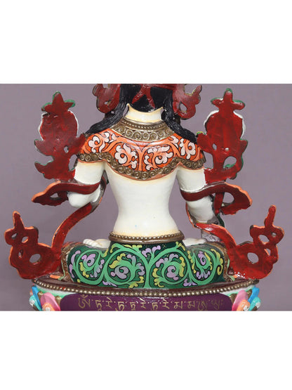 9" Colorful Goddess White Tara Copper Statue From Nepal | Handmade Goddess Statue