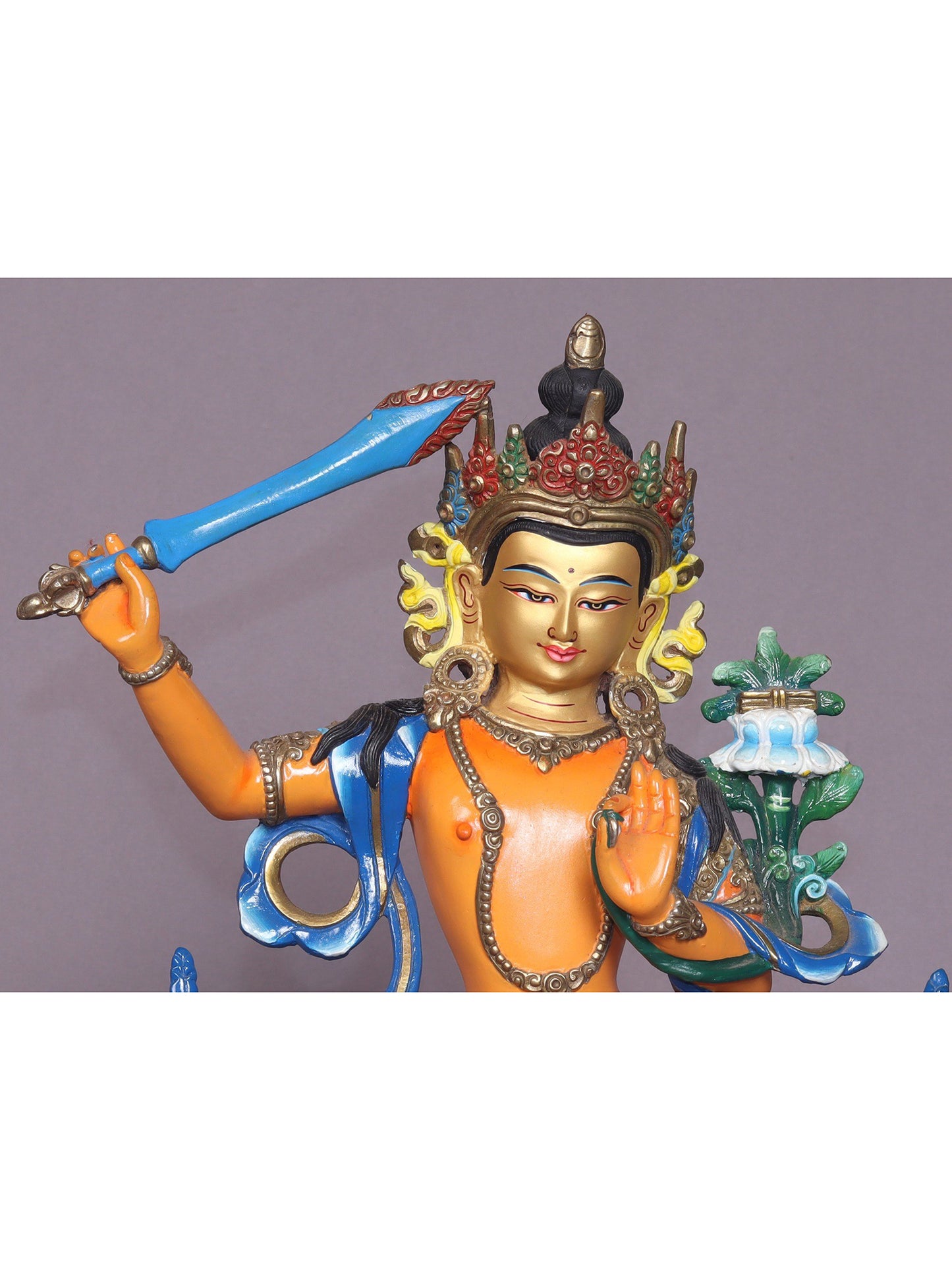 9" Colorful Manjushri Copper Statue From Nepal - Buddha Of Infinite Wisdom | Handmade