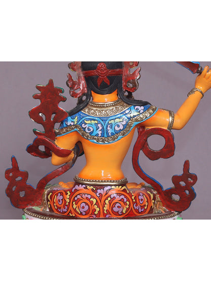 9" Colorful Manjushri Copper Statue From Nepal - Buddha Of Infinite Wisdom | Handmade