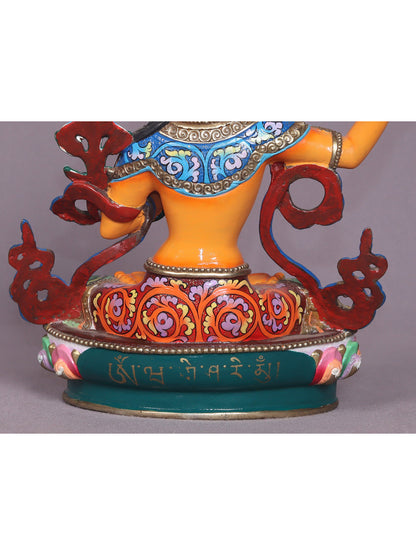 9" Colorful Manjushri Copper Statue From Nepal - Buddha Of Infinite Wisdom | Handmade