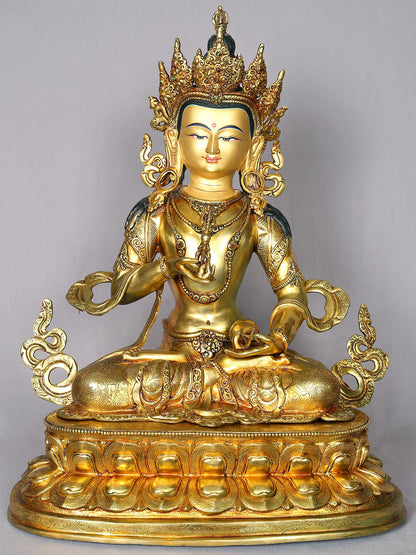 18" Gilded Copper Nepalese Statue Of Vajrasattva | Handmade | Buddhist Deity Idol