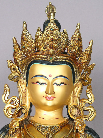 18" Gilded Copper Nepalese Statue Of Vajrasattva | Handmade | Buddhist Deity Idol