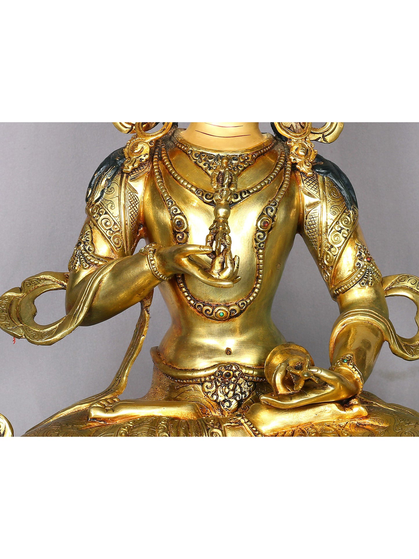 18" Gilded Copper Nepalese Statue Of Vajrasattva | Handmade | Buddhist Deity Idol