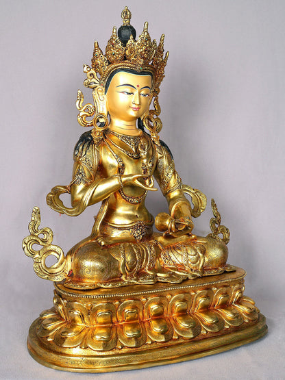 18" Gilded Copper Nepalese Statue Of Vajrasattva | Handmade | Buddhist Deity Idol