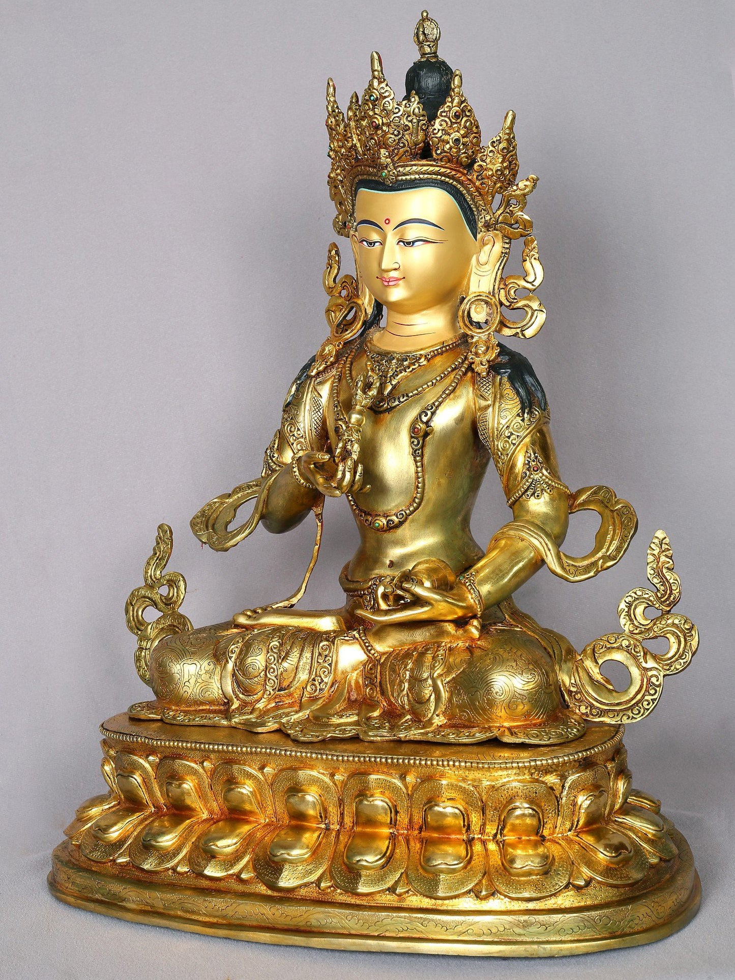 18" Gilded Copper Nepalese Statue Of Vajrasattva | Handmade | Buddhist Deity Idol