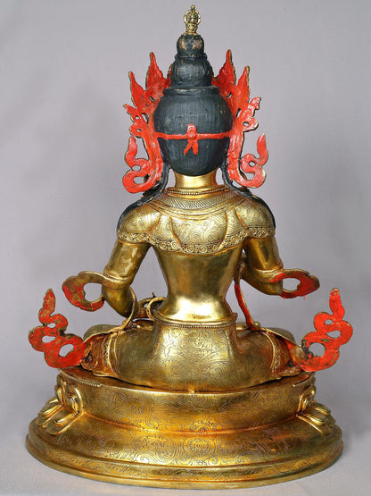 18" Gilded Copper Nepalese Statue Of Vajrasattva | Handmade | Buddhist Deity Idol