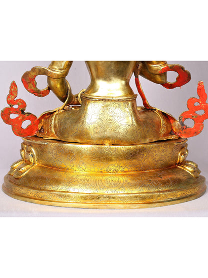 18" Gilded Copper Nepalese Statue Of Vajrasattva | Handmade | Buddhist Deity Idol