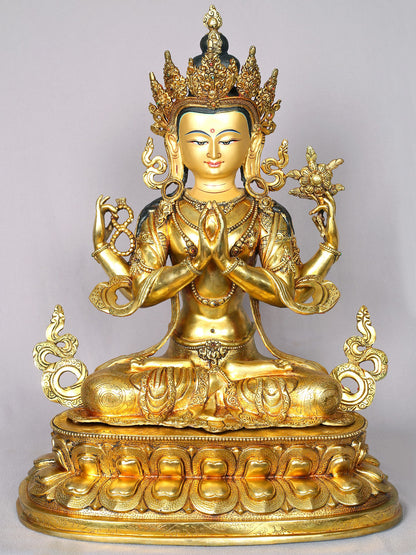 19" Chenrezig (Avalokiteshvara) From Nepal | Handmade Idol | Buddhist Statue